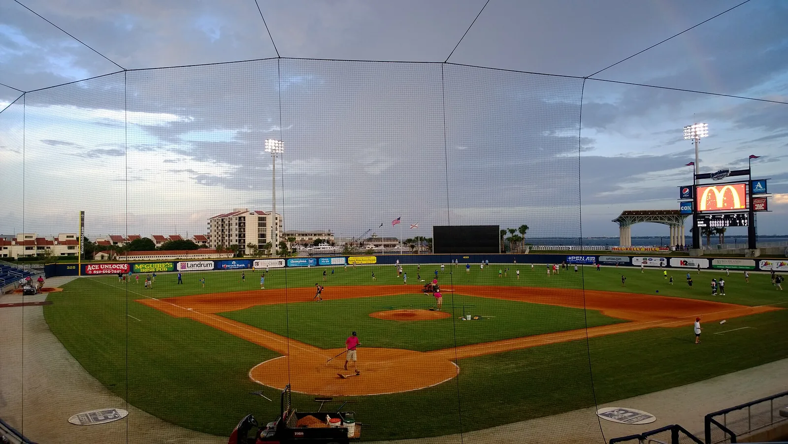 Blue Wahoos Stadium on Pensacola Bay at Community Maritime Park, beside the Hunter Amphitheater.