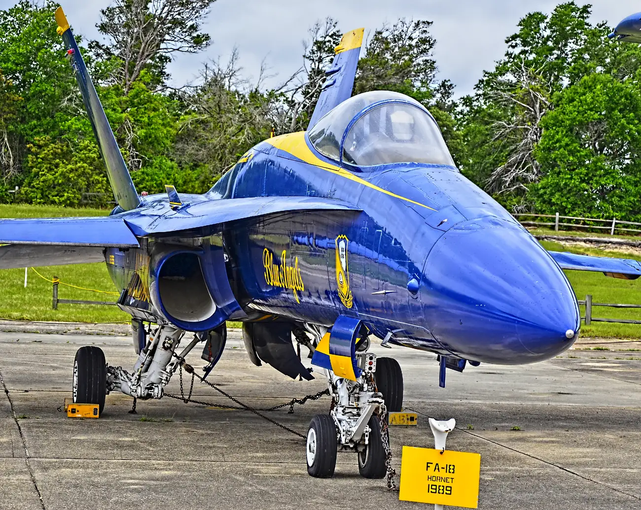 A Blue Angels F/A-18 Hornet on display at the National Naval Aviation Museum, where admission is free.