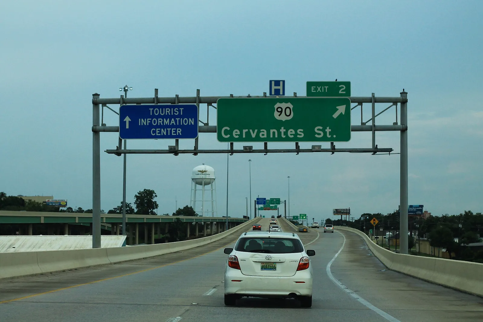 Southbound Interstate 110 at Exit 2 for U.S. 90 and Cervantes Street in Pensacola.