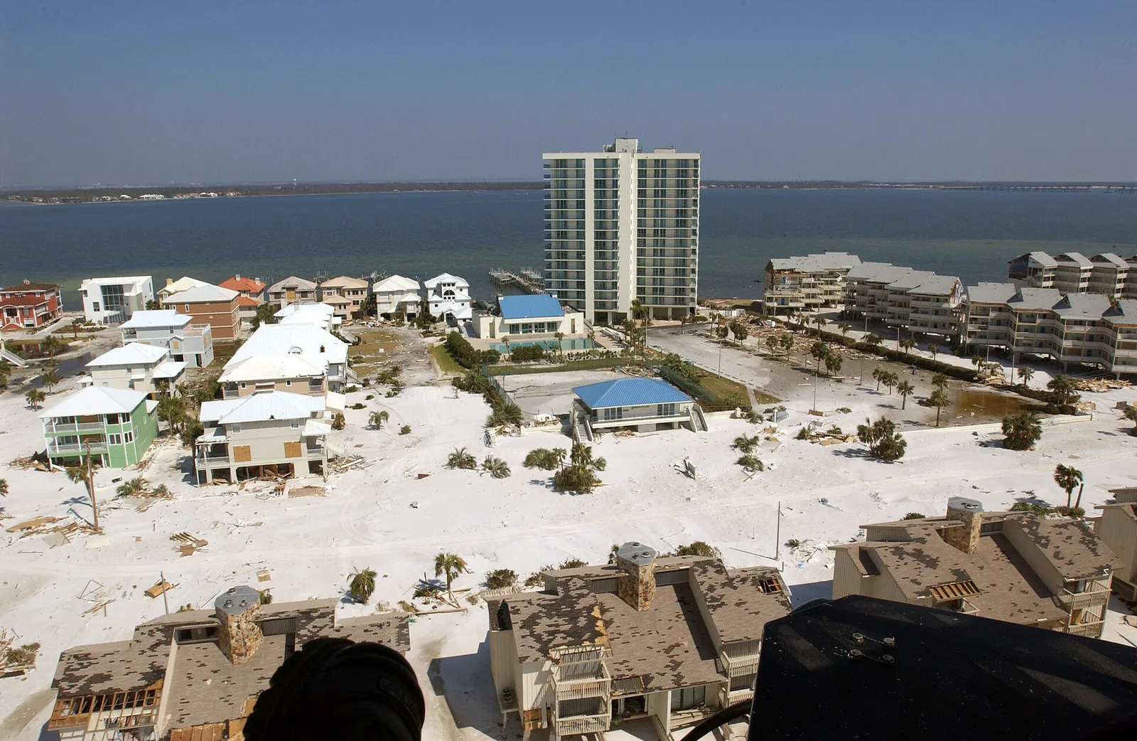 Damage and sand left by Hurricane Ivan on Pensacola Beach in September 2004.