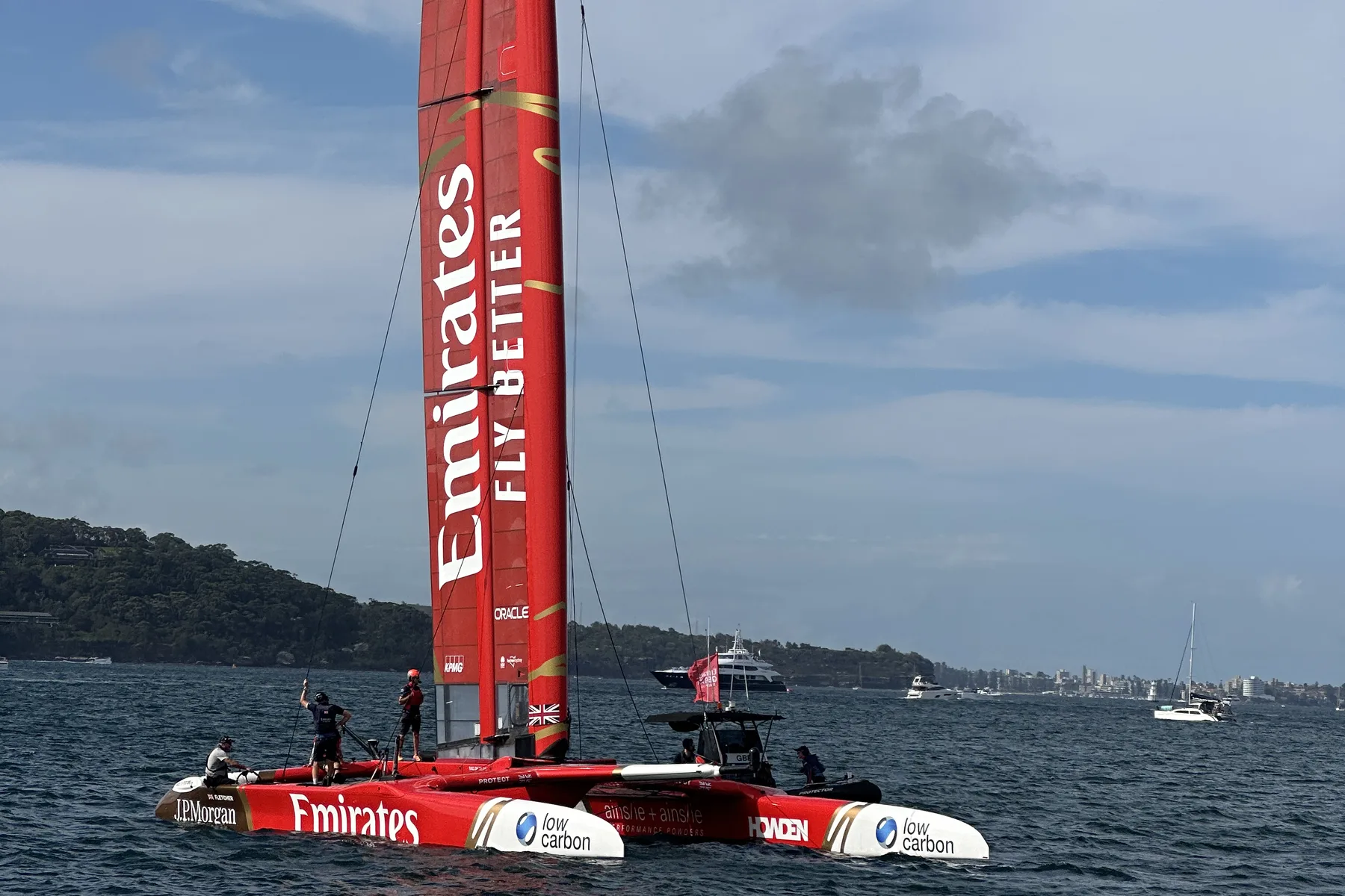 The Emirates Great Britain team's F50 catamaran on Sydney Harbour, Australia. The picture was not taken in Pensacola.