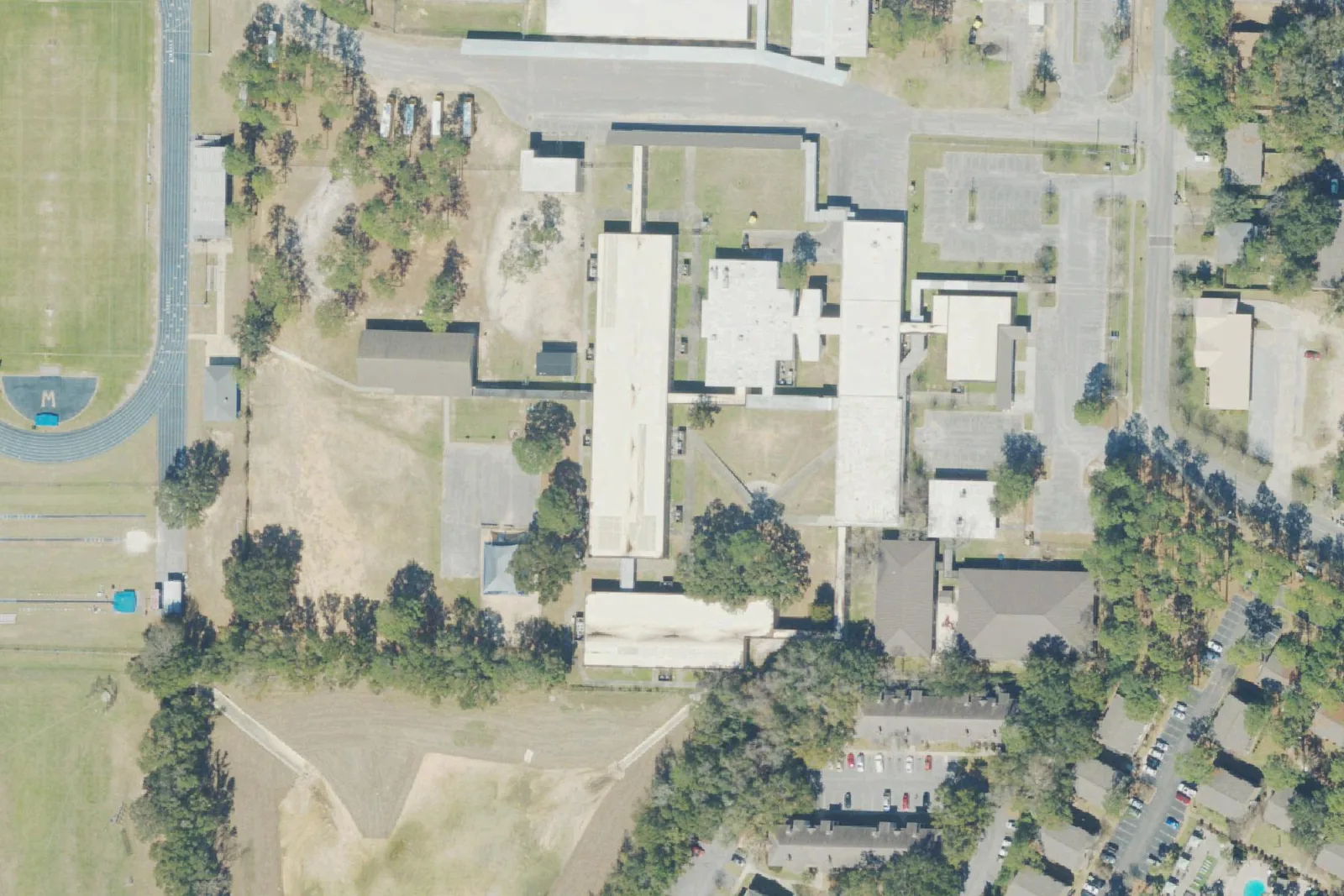 Holm Elementary School's classroom buildings off Lanier Drive in north Pensacola, seen from the air.