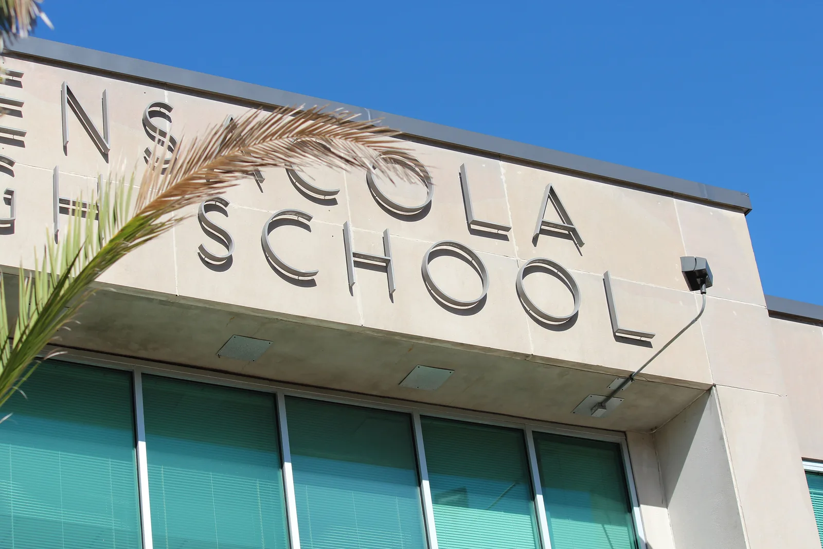 The lettering over the front windows of Pensacola High School on West Maxwell Street.