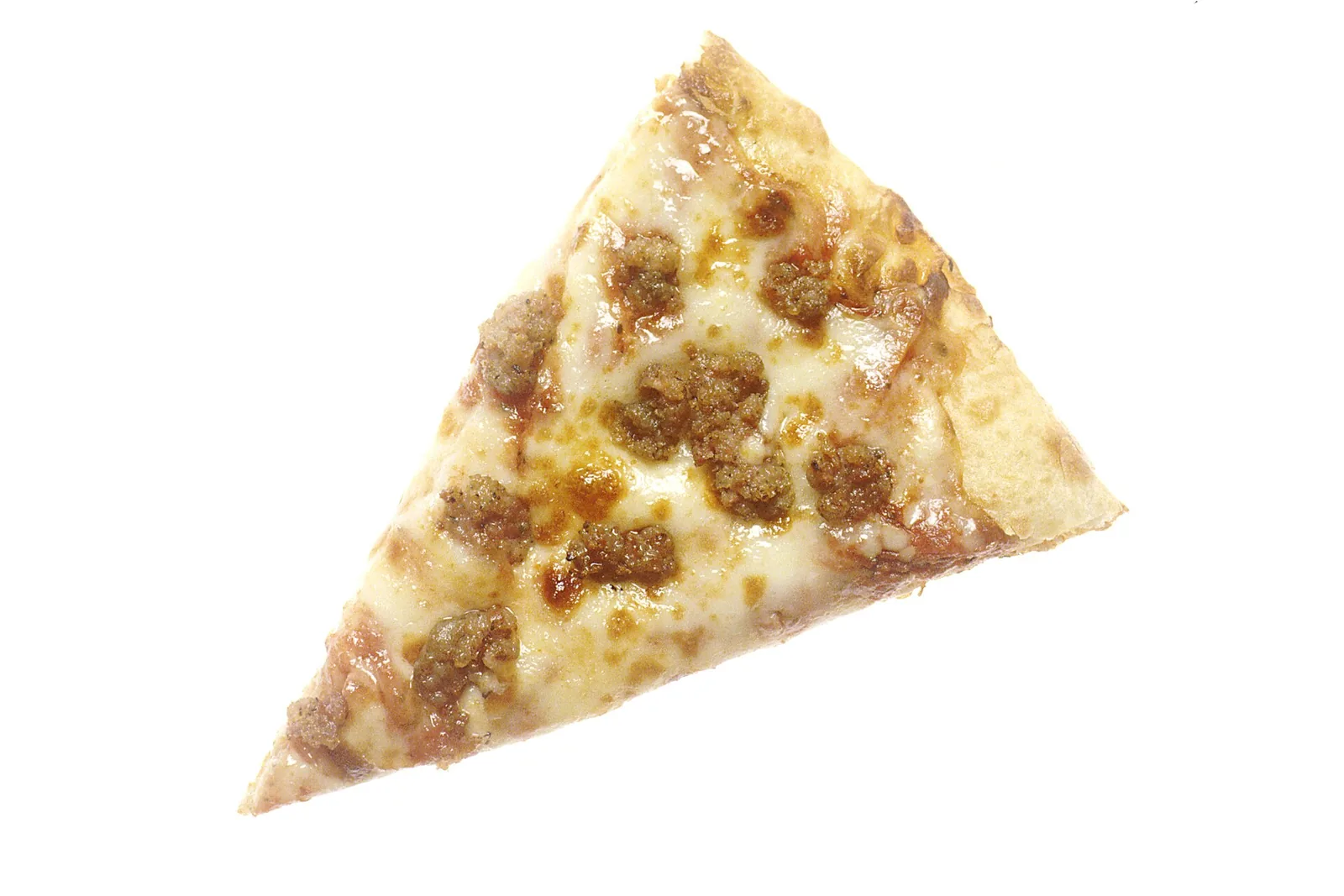 A slice of pizza photographed in a studio, not from one of the places on this list.
